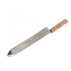Нож пчеловодный20 для распечатывания рамок, 280мм c ВЕРХНЕЙ прямой и зубчатой заточкой, дер. ручка (4501)